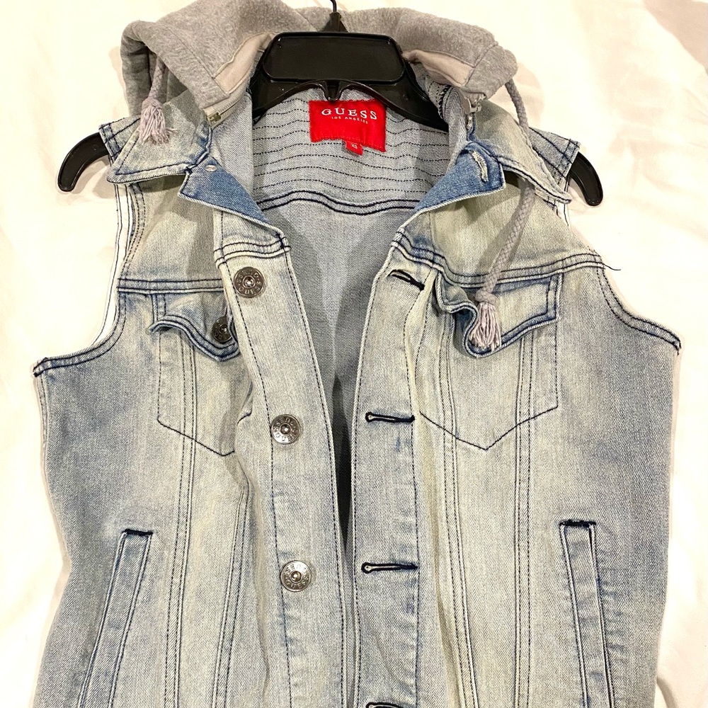 Guess Jean Jacket Vest with detachable hood.